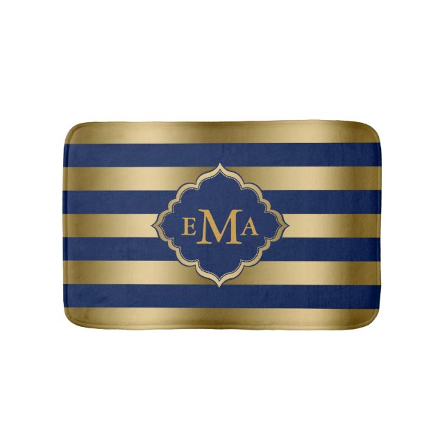 Tapis De Bain Motif géométrique des bandes d'or monogrammes (Devant)