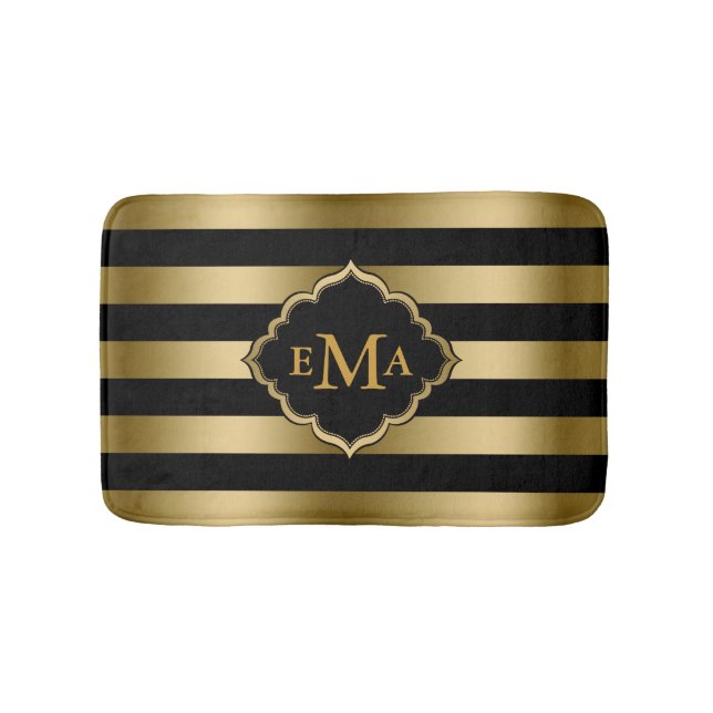 Tapis De Bain Motif géométrique des bandes d'or monogrammes (Devant)