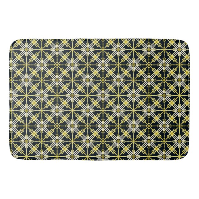 Tapis De Bain Motif géométrique doré et blanc (Devant)