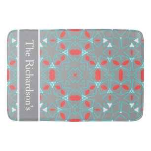 Tapis De Bain Motif géométrique élégant Corail Turquoise Gris