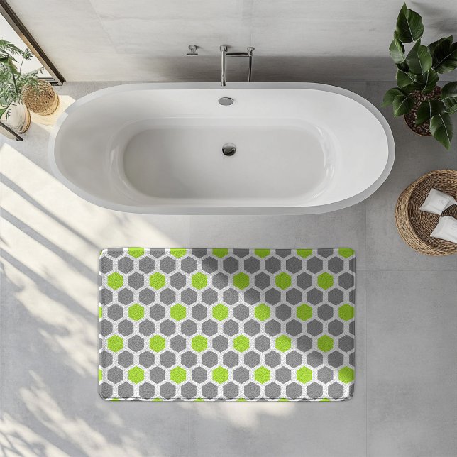 Tapis De Bain Motif géométrique hexagonal gris vert citron moder (Créateur téléchargé)