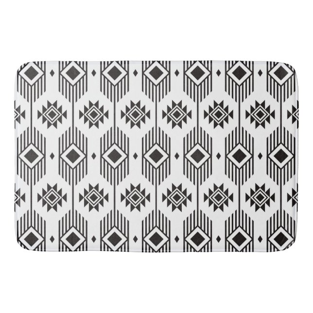 Tapis De Bain Motif géométrique ikat noir et blanc (Devant)