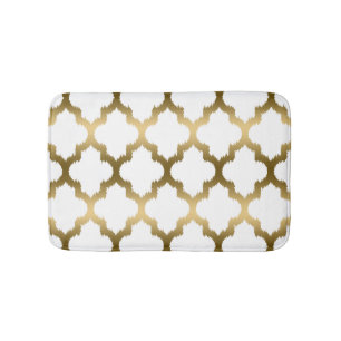 Tapis De Bain Motif géométrique Ikat Quatrefoil Or & Blanc
