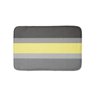 Tapis De Bain Motif géométrique jaune et gris moderne de rayures