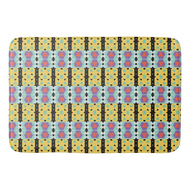 Tapis De Bain Motif géométrique jaune pourpre bleu (Devant)