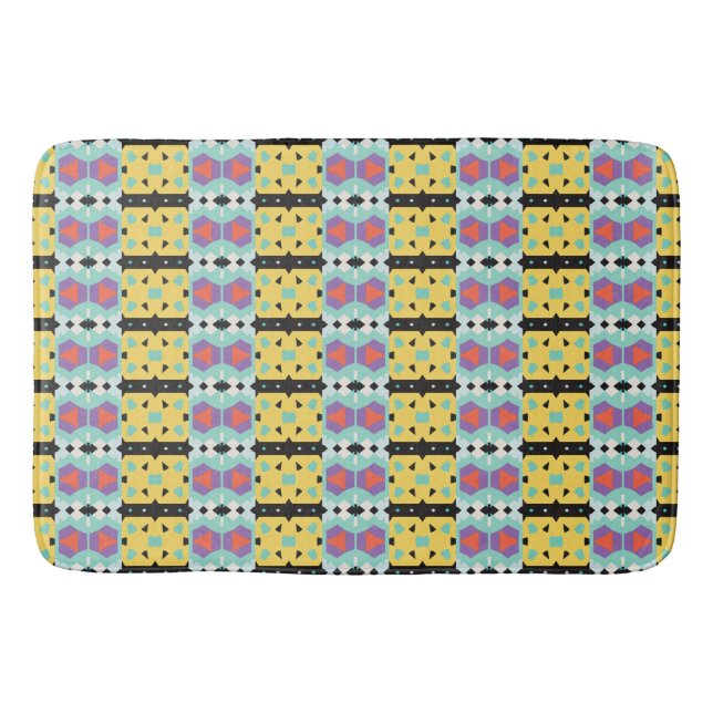 Tapis De Bain Motif géométrique jaune pourpre bleu (Devant)