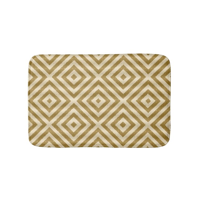 Tapis De Bain Motif Géométrique Moderne Blanc Et Or Sans Couche (Devant)