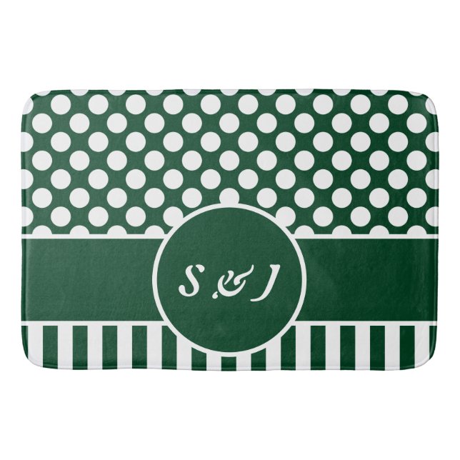 Tapis De Bain Motif géométrique moderne vert Monogramme (Devant)