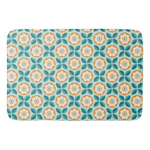 Tapis De Bain Motif géométrique rétro Turquoise Aqua Orange Flor