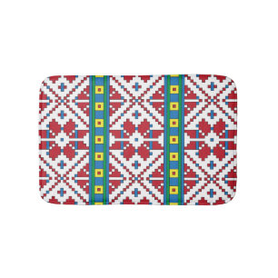 Tapis De Bain Motif géométrique tribal rouge, bleu et blanc étoi
