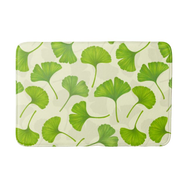 Tapis De Bain Motif Ginkgo sur blanc (Devant)
