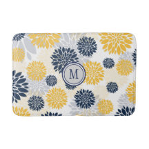 Motif graphique de fleurs d'or bleu marine