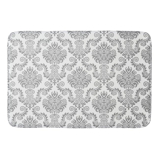 Tapis De Bain Motif gris et blanc Damas{choisissez votre couleur (Devant)