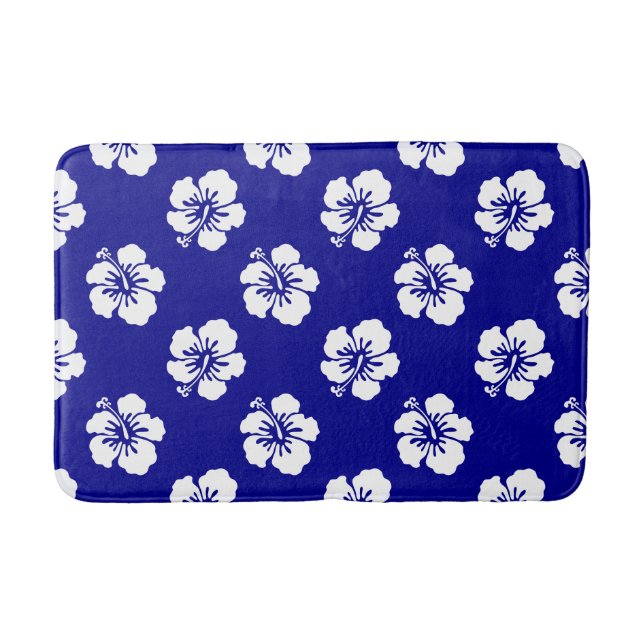 Tapis De Bain Motif Hawaïen Hibiscus Bleu et blanc (Devant)