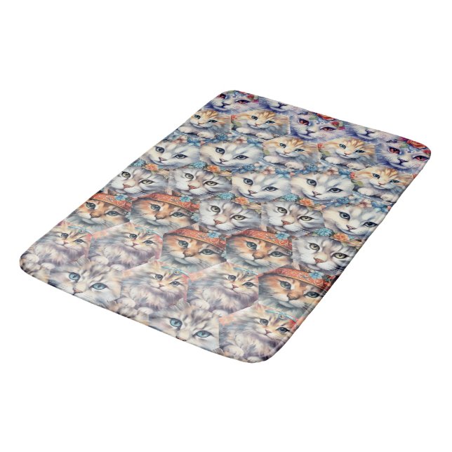 Tapis De Bain Motif hexagonal de visages de chat (Angle)