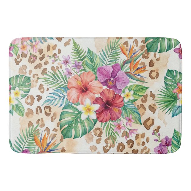 Tapis De Bain Motif imprimé léopard floral tropical (Devant)
