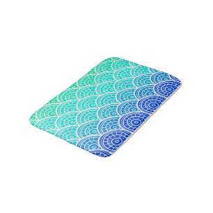 Tapis De Bain Motif japonais Waves Blue Green Gradient