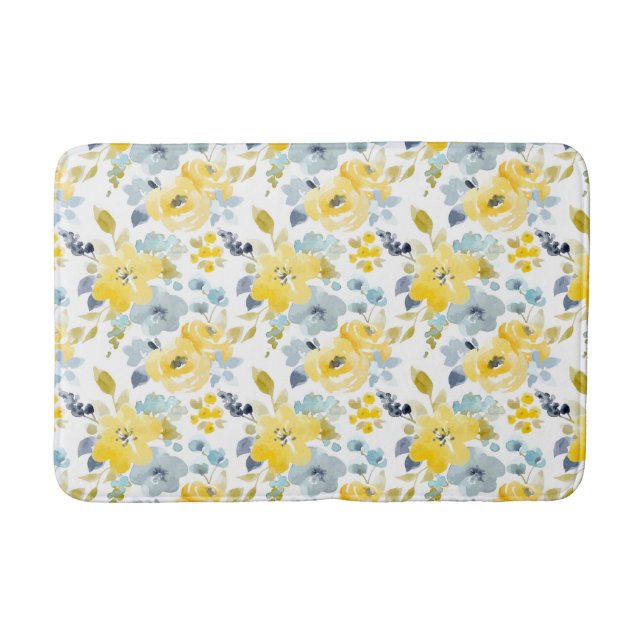 Tapis De Bain Motif jaune et bleu d'aquarelle (Devant)