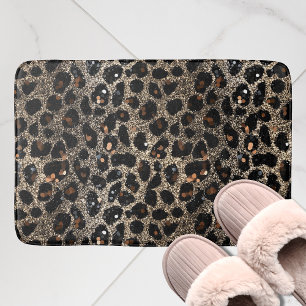 Tapis De Bain Motif Léopard Brun Noir Or Paillettes Luxe
