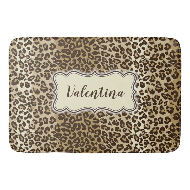 Tapis De Bain Motif Leopard classique avec nom personnalisé (Devant)