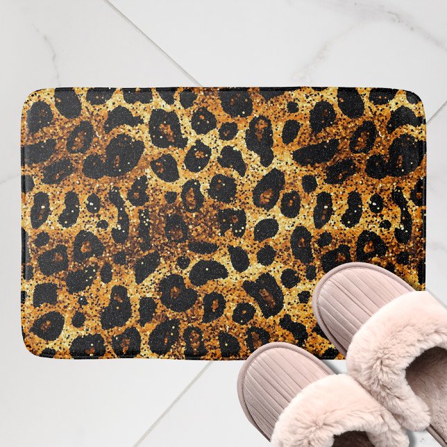 Tapis De Bain Motif Léopard Marron Doré Pailleté Luxe (Créateur téléchargé)