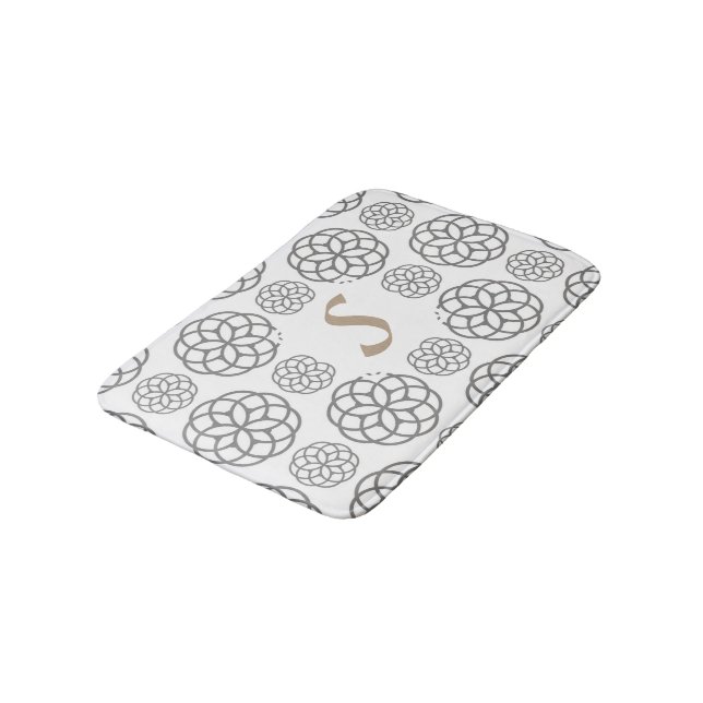 Tapis De Bain Motif Mandalas Gris Monogramme (Angle)