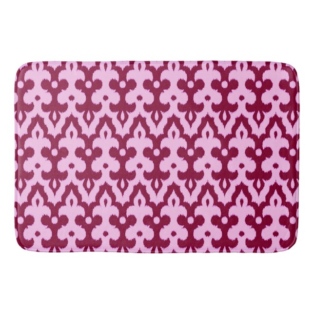 Tapis De Bain Motif marocain Ikat Damask, Bourgogne et rose (Devant)