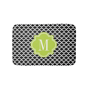 Tapis De Bain Motif marocain noir avec le monogramme de vert de