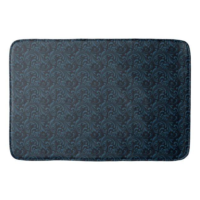 Tapis De Bain Motif Masculin Dark Damask bleu Black Swirl (Devant)