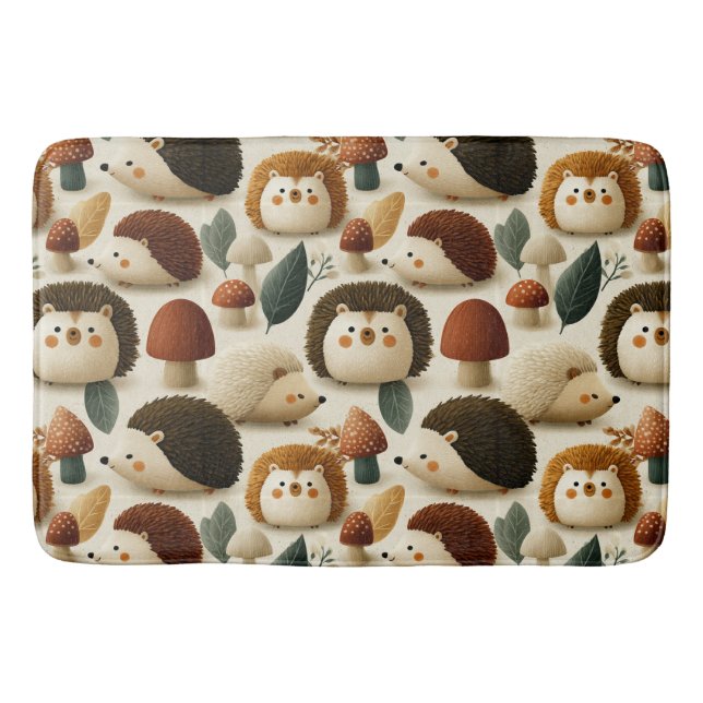 Tapis De Bain Motif mignon de hérisson et de champignon de la fo (Devant)