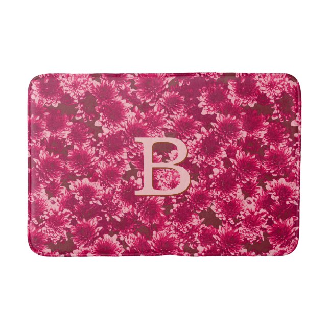 Tapis De Bain Motif moderne Dahlia graphique, Bourgogne et rose (Devant)