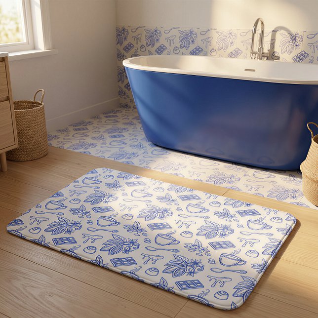 Tapis De Bain Motif moderne de toile bleue cacao et chocolat (Créateur téléchargé)
