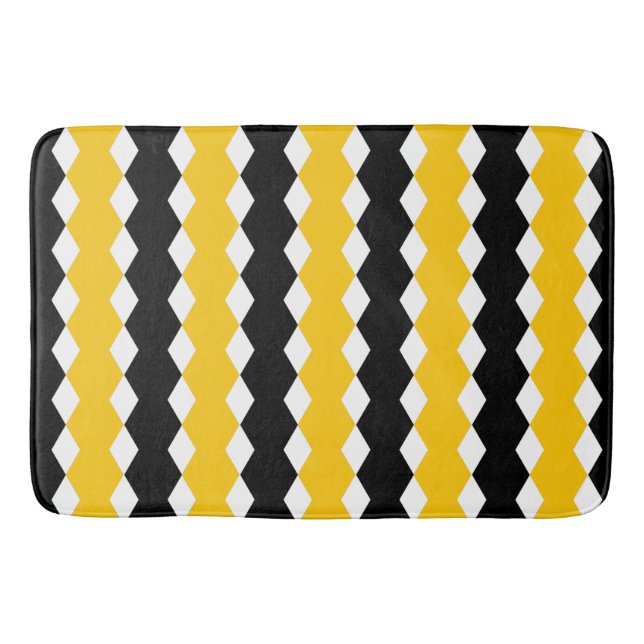 Tapis De Bain Motif moderne funky géométrique noir et jaune (Devant)