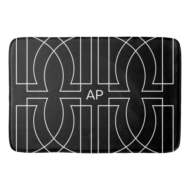 Tapis De Bain Motif moderne géométrique Chic noir et blanc (Devant)