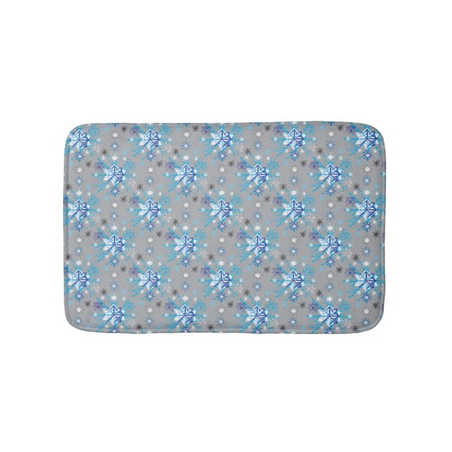 Tapis De Bain Motif moderne gris et bleu Holiday Snowflakes (Devant)