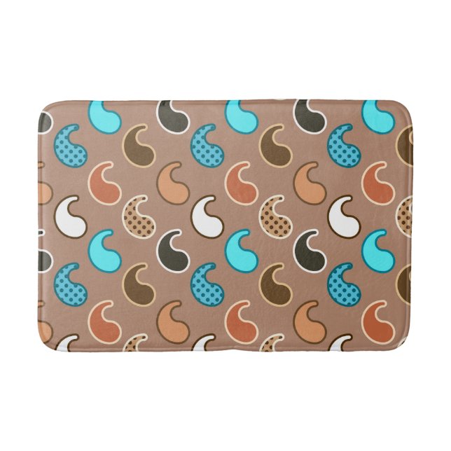 Tapis De Bain Motif moderne Paisley, Taupe, Turquoise et rouille (Devant)
