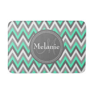 Tapis De Bain Motif Monogramme Blue & Grey Chevron