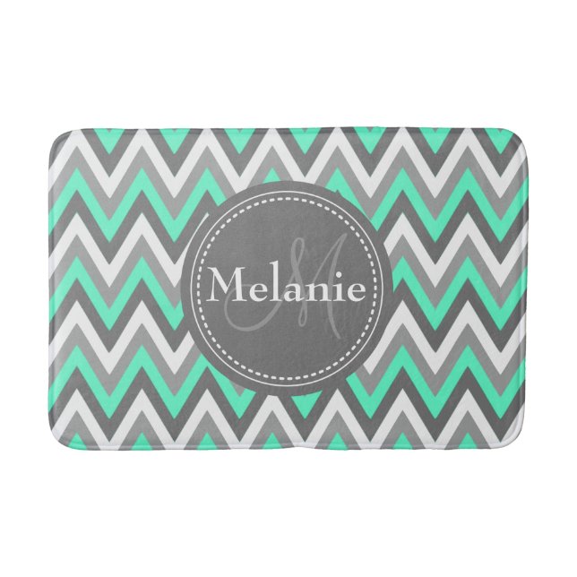 Tapis De Bain Motif Monogramme Blue & Grey Chevron (Devant)