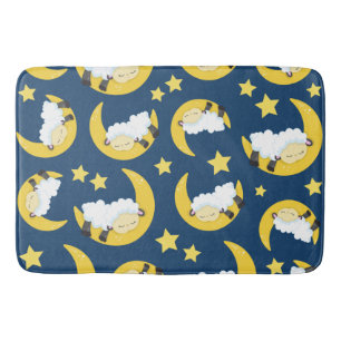 Tapis De Bain Motif mouton, Mouton couché, Lune, Étoiles