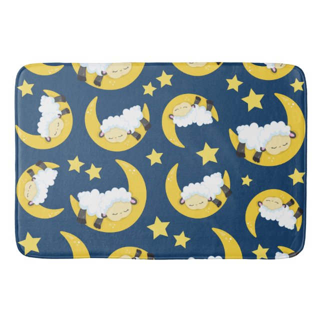 Tapis De Bain Motif mouton, Mouton couché, Lune, Étoiles (Devant)