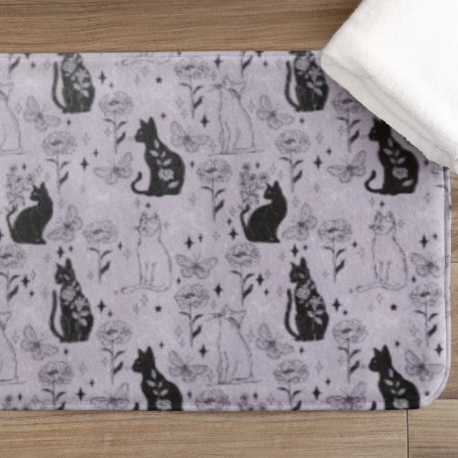Tapis De Bain Motif mystique de chat noir et papillon | Cuisine (Créateur téléchargé)