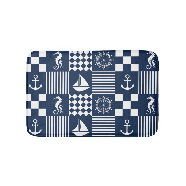 Tapis De Bain Motif nautique bleu (Devant)
