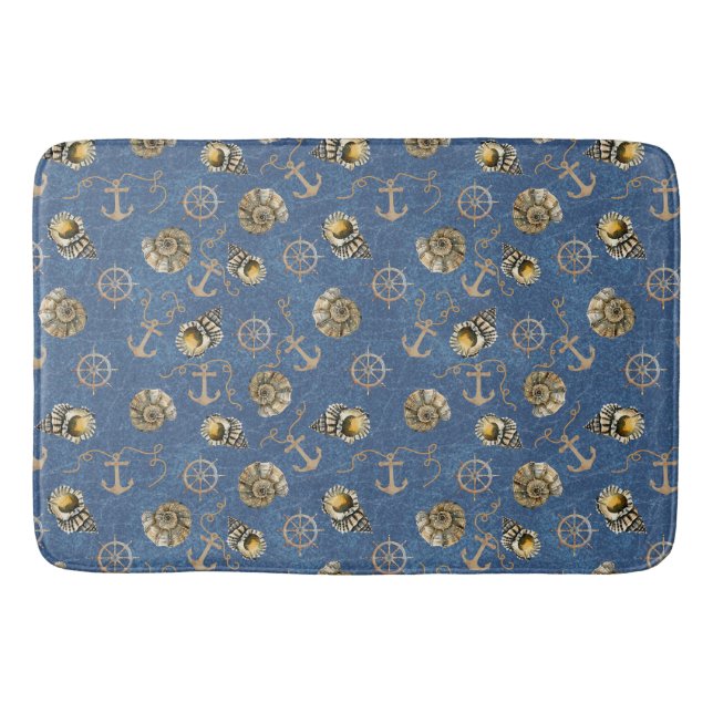 Tapis De Bain motif nautique bleu (Devant)