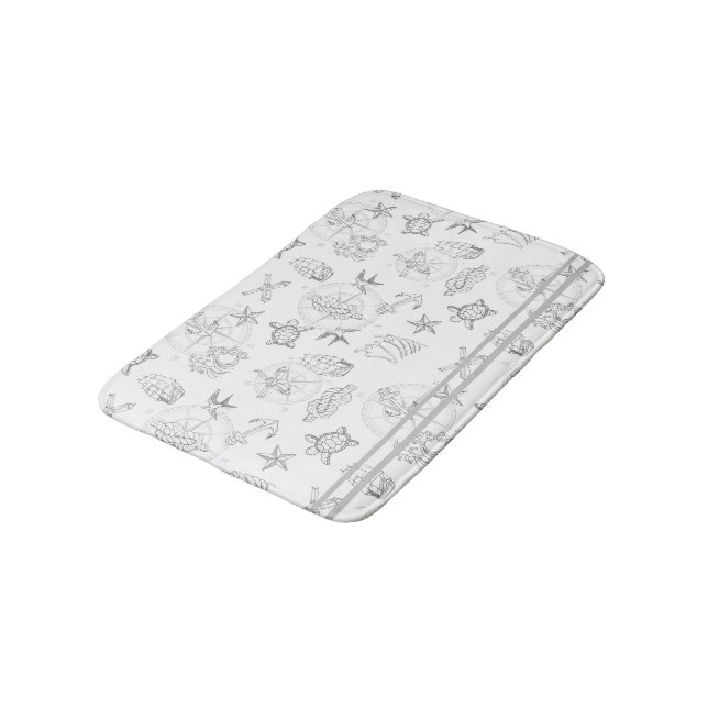 Tapis De Bain Motif Nautique Hipster Tattoos gris blanc (Angle)