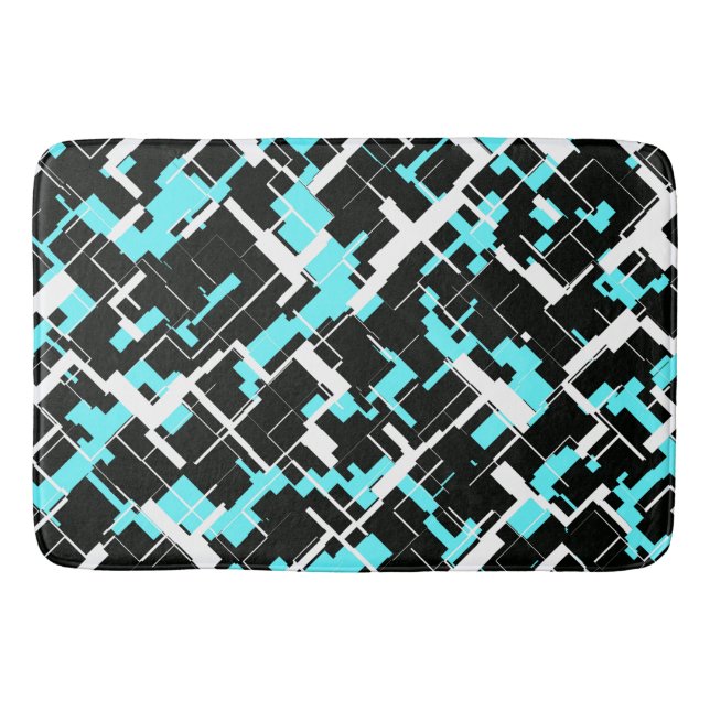 Tapis De Bain Motif noir blanc bleu tendance cool (Devant)