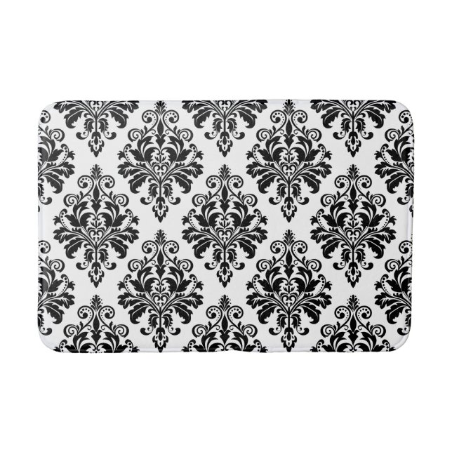 Tapis De Bain Motif noir et blanc élégant de damassé (Devant)