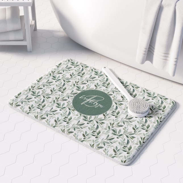 Tapis De Bain Motif Olivier Rustique Vert Sauge Monogramme (Créateur téléchargé)