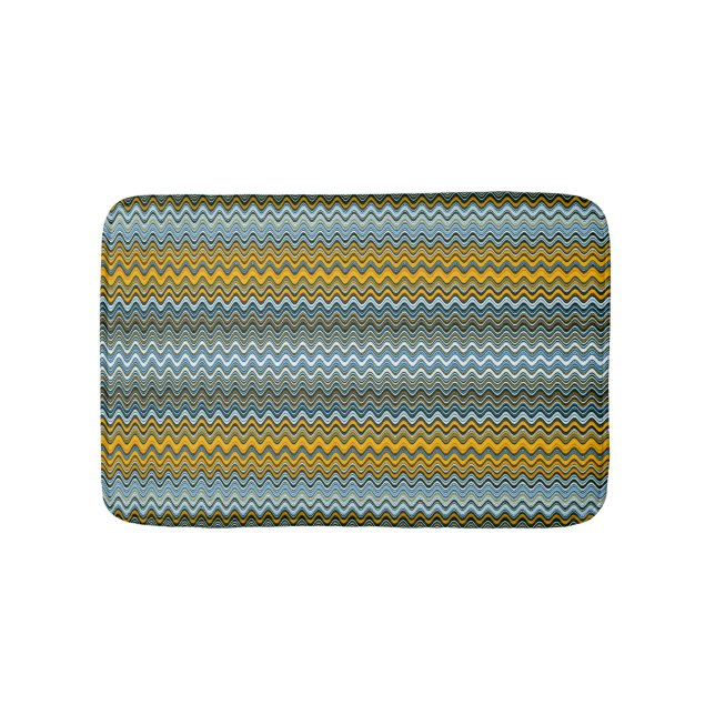 Tapis De Bain Motif ondulé jaune et bleu unique (Devant)