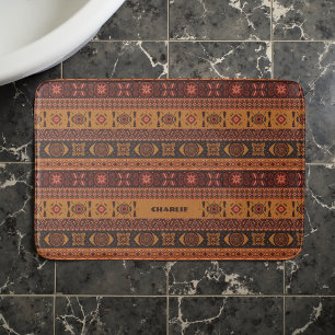 Tapis De Bain Motif ornemental tribal de terre cuite moderne