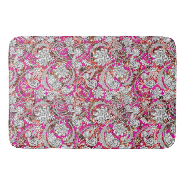 Tapis De Bain Motif paisley blanc rose (Devant)